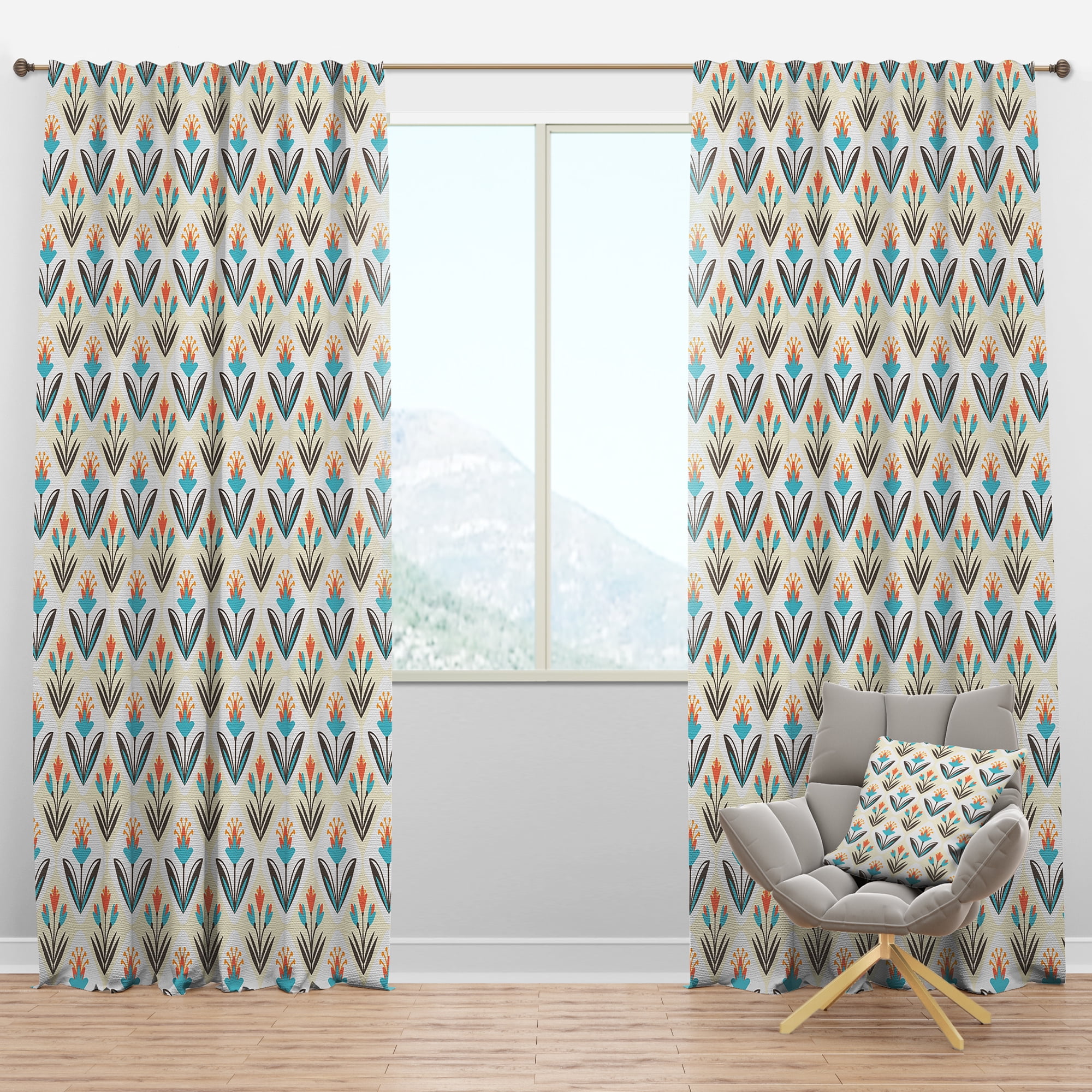 Designart 'Floral Ornament With Pattern' Mid-Century Modern Blackout Curtain Panel