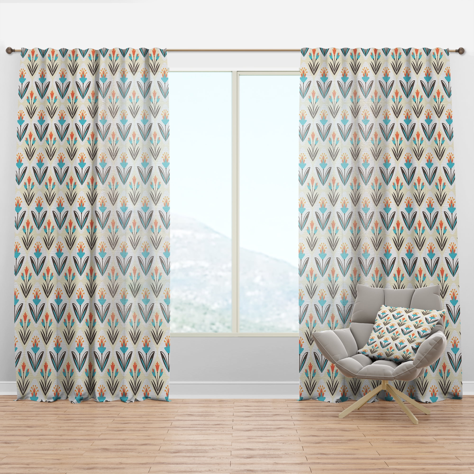 Designart 'Floral Ornament With Pattern' Mid-Century Modern Curtain Panel