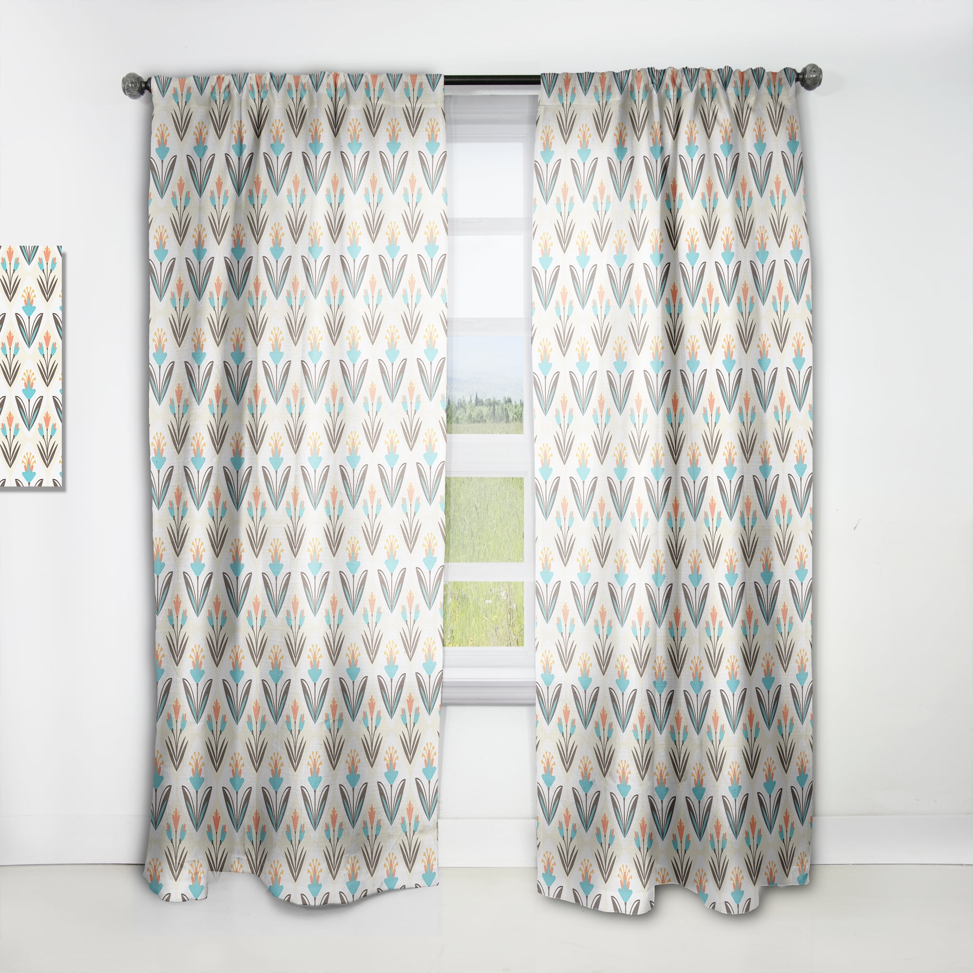 Designart 'Floral Ornament With Pattern' Mid-Century Modern Curtain Panel