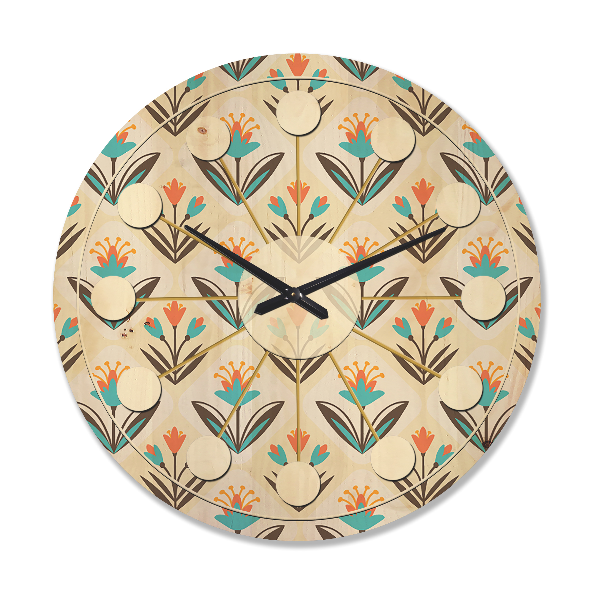Designart 'Floral Ornament With Pattern' Mid-Century Modern Wood Wall Clock