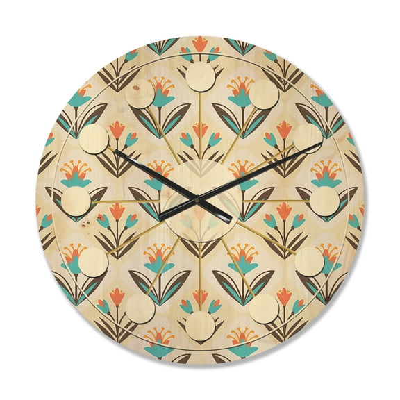 Designart 'Floral Ornament With Pattern' Mid-Century Modern Wood Wall Clock
