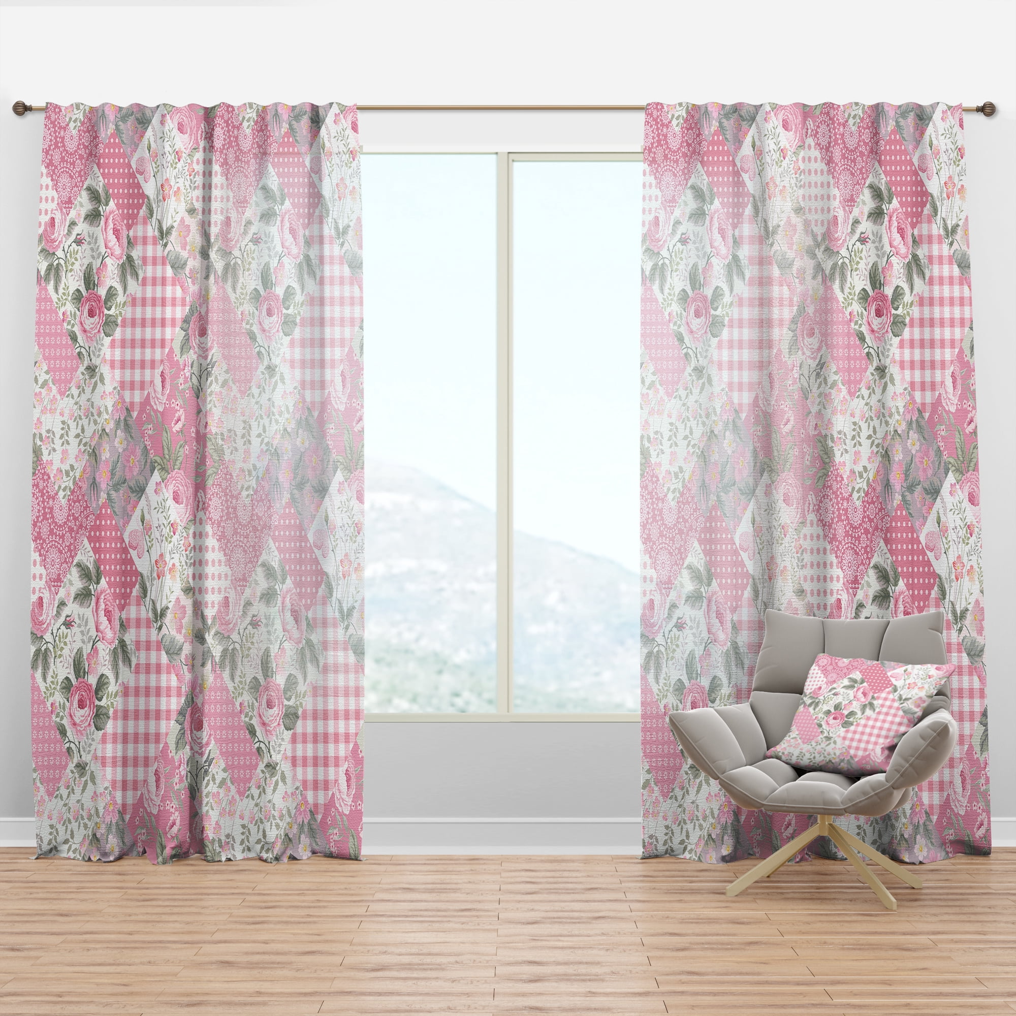 Designart 'Floral Patchwork Collage' Modern Curtain Panel