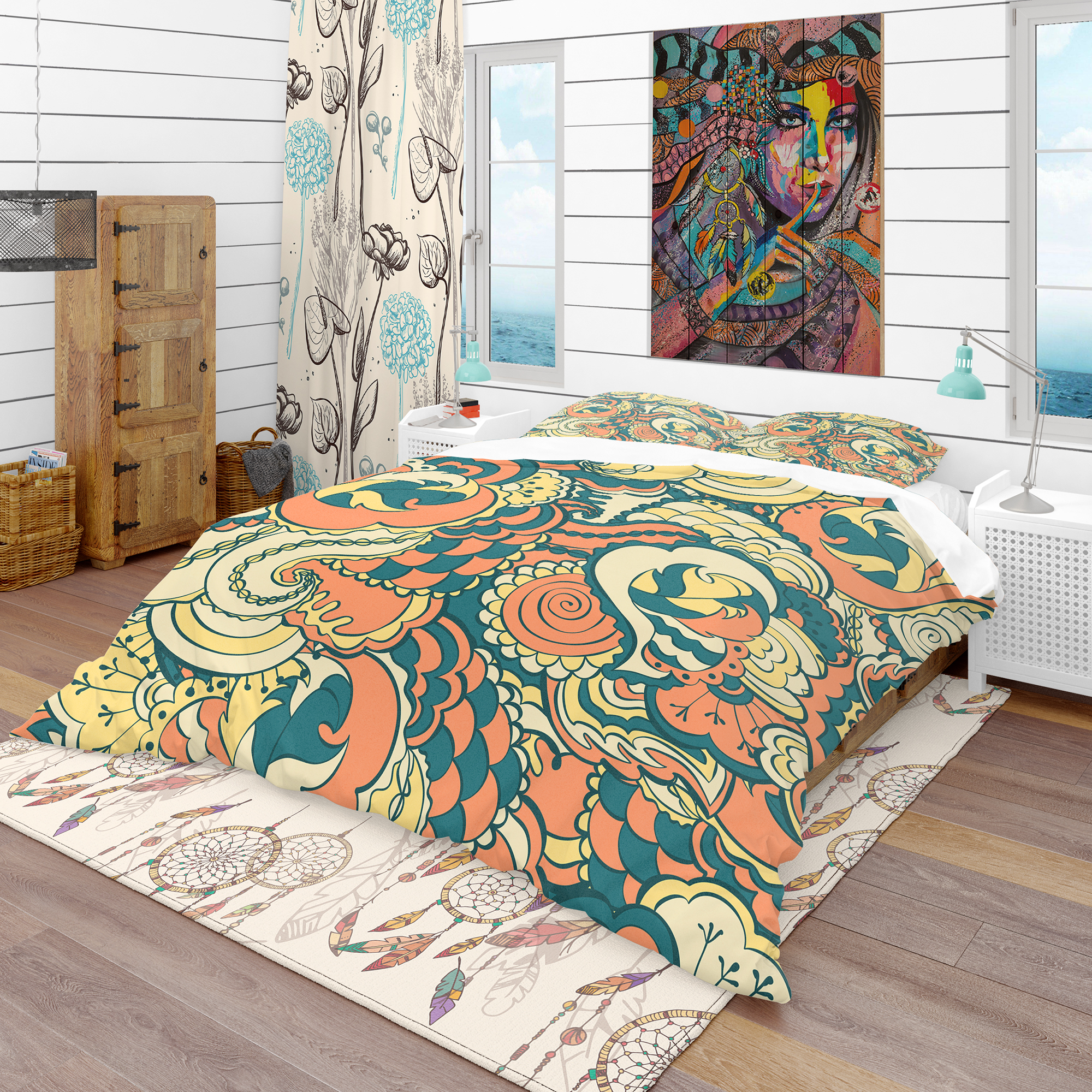 Designart 'Floral Pattern Background' Bohemian & Eclectic Duvet Cover Set
