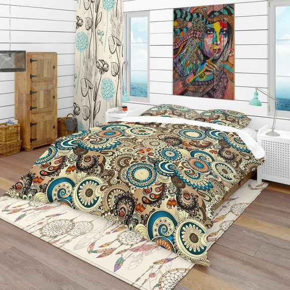 Designart 'Floral Pattern with Doodles & Cucumbers' Bohemian & Eclectic Duvet Cover Set