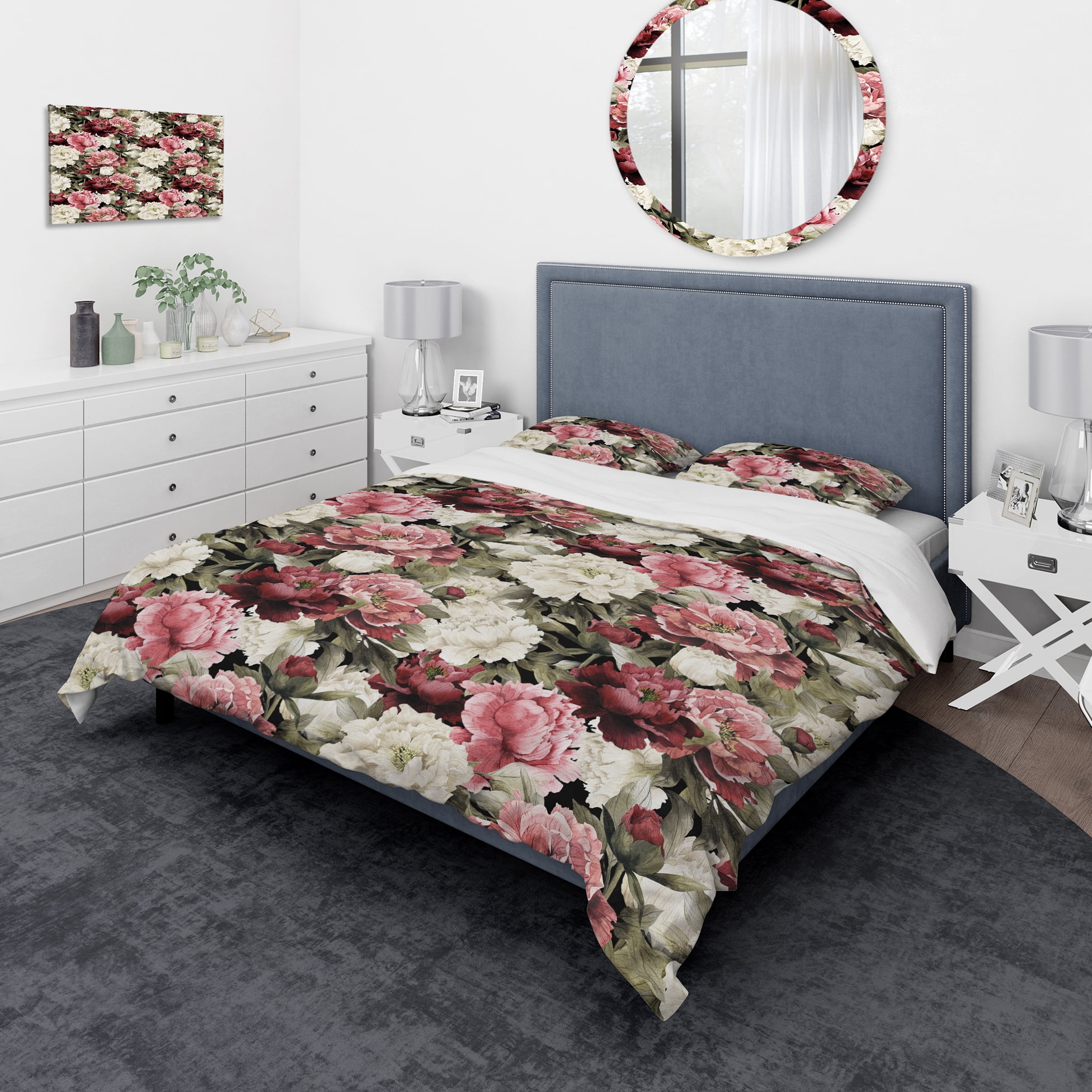 Designart 'Floral Pattern with Peonies' Bohemian & Eclectic Duvet Cover Set