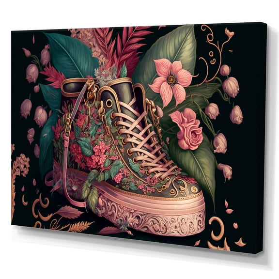 Designart Floral Pink Sneakers Art I Canvas Wall Art