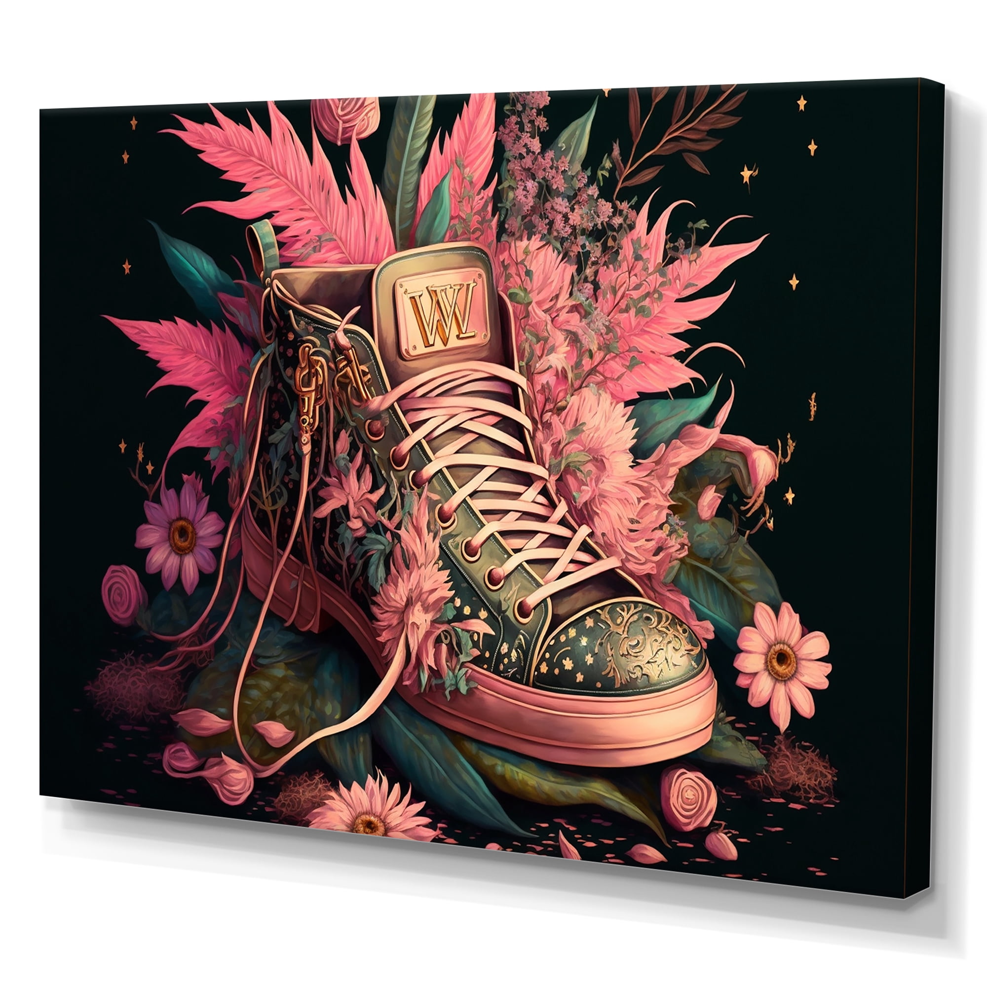Designart Floral Pink Sneakers Art II Canvas Wall Art