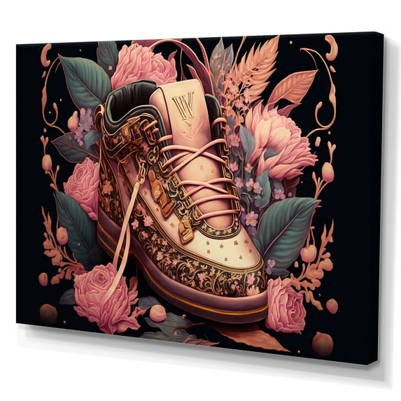 Designart Floral Pink Sneakers Art III Canvas Wall Art
