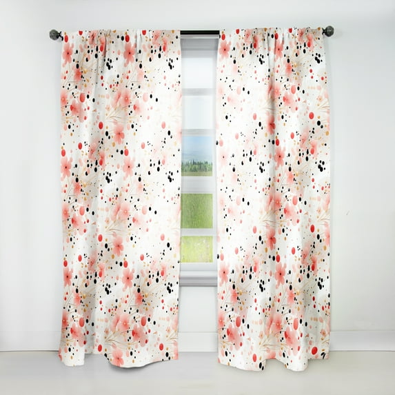 Designart "Floral Polka Dot Serenade I" Floral Pink, White Curtain 1 Panel