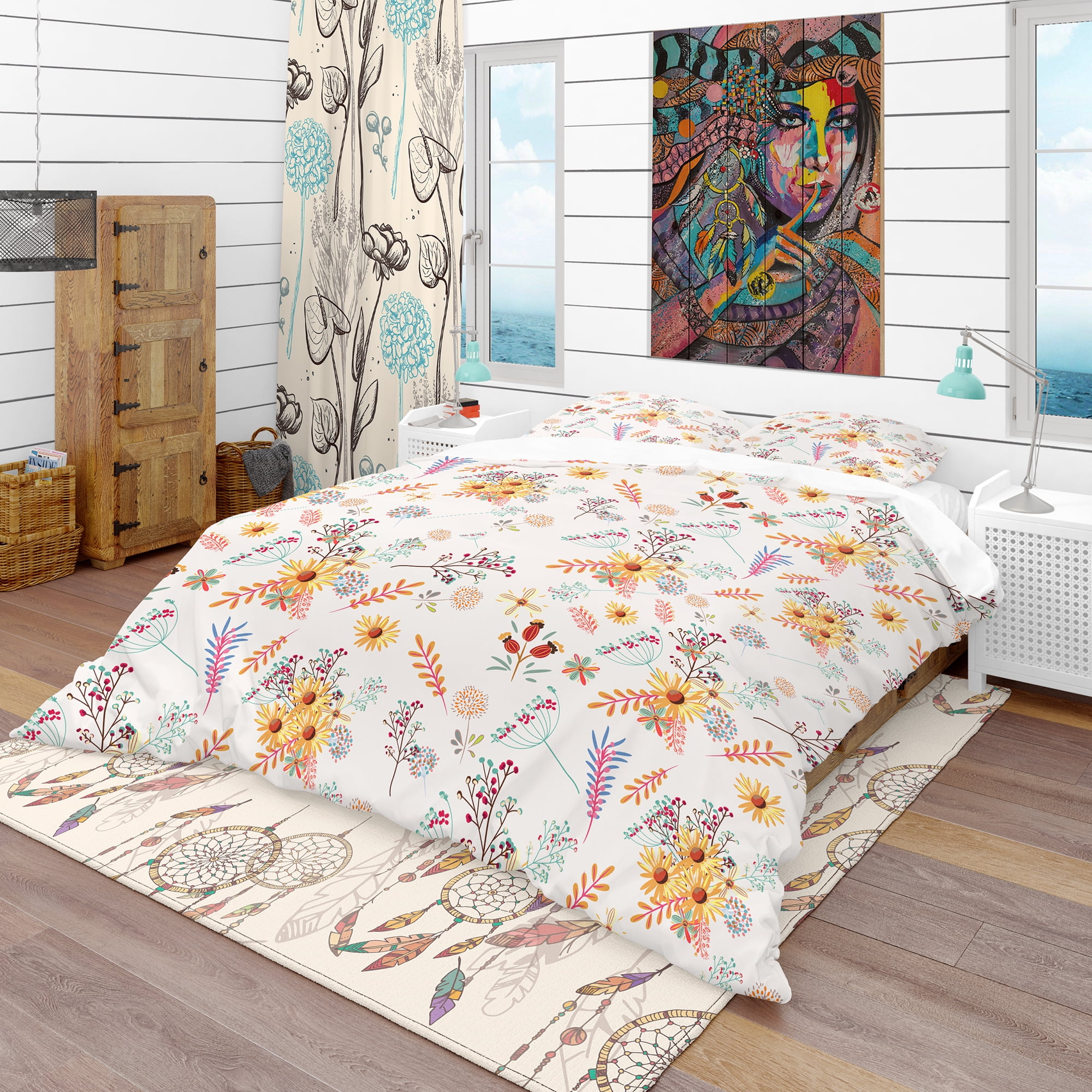 Designart 'Floral Pretty Pattern with Colorful Pastel Flowers' Bohemian & Eclectic Duvet Cover Set