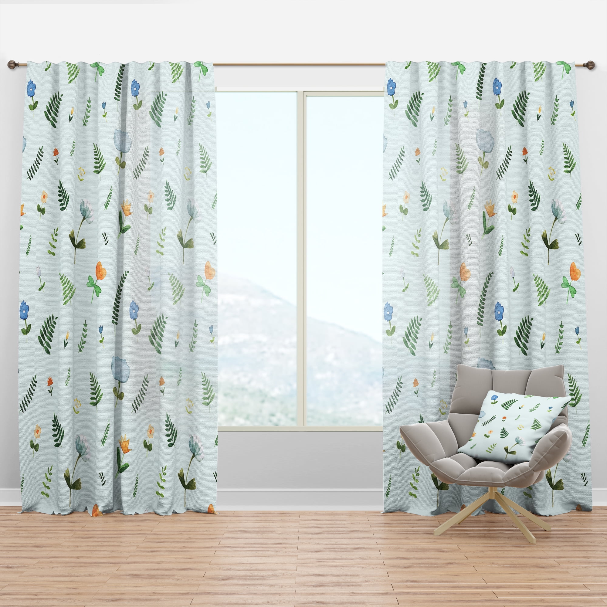 Designart 'Floral Retro Pattern IX' Mid-Century Modern Curtain Panel