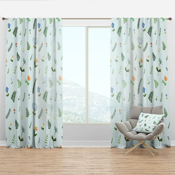 Designart 'Floral Retro Pattern IX' Mid-Century Modern Curtain Panel