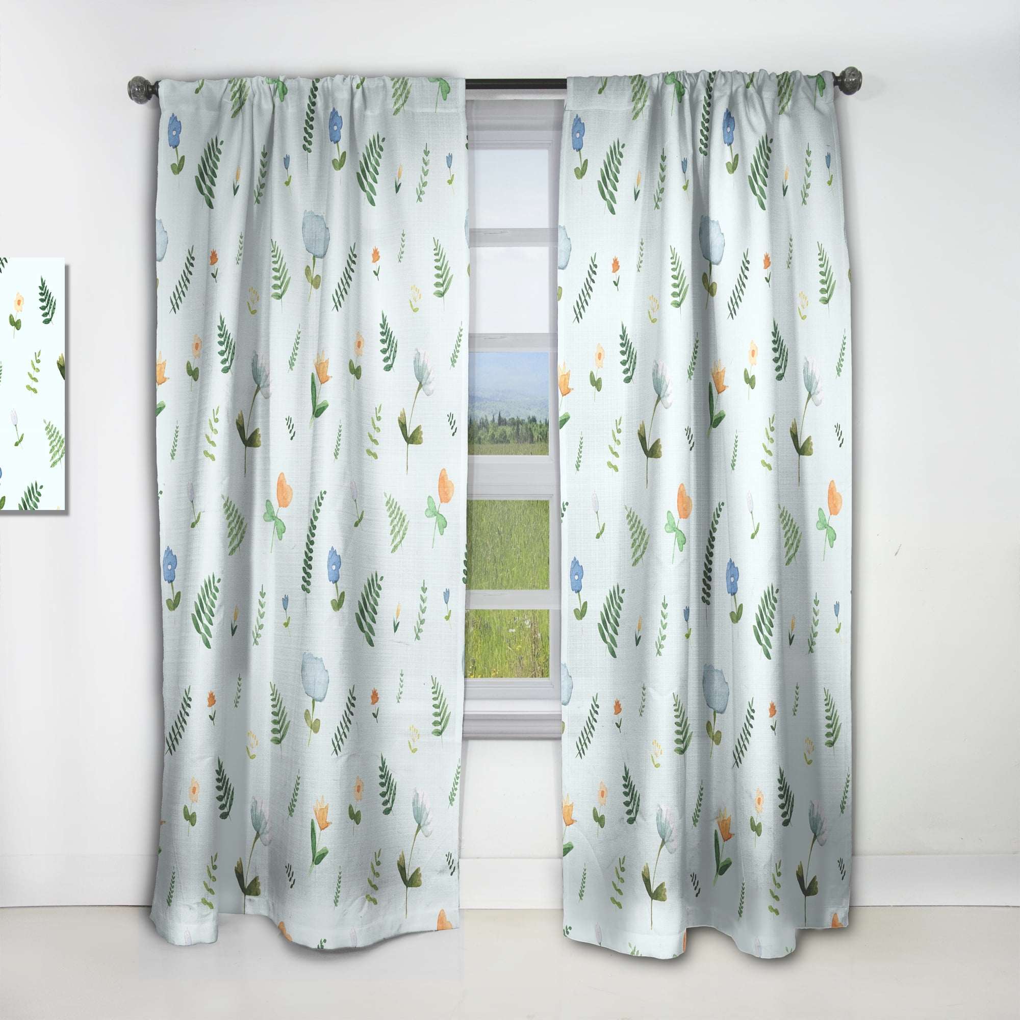 Designart 'Floral Retro Pattern IX' Mid-Century Modern Curtain Panel