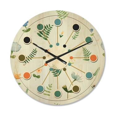 Designart 'Floral Retro Pattern IX' Mid-Century Modern Wood Wall Clock