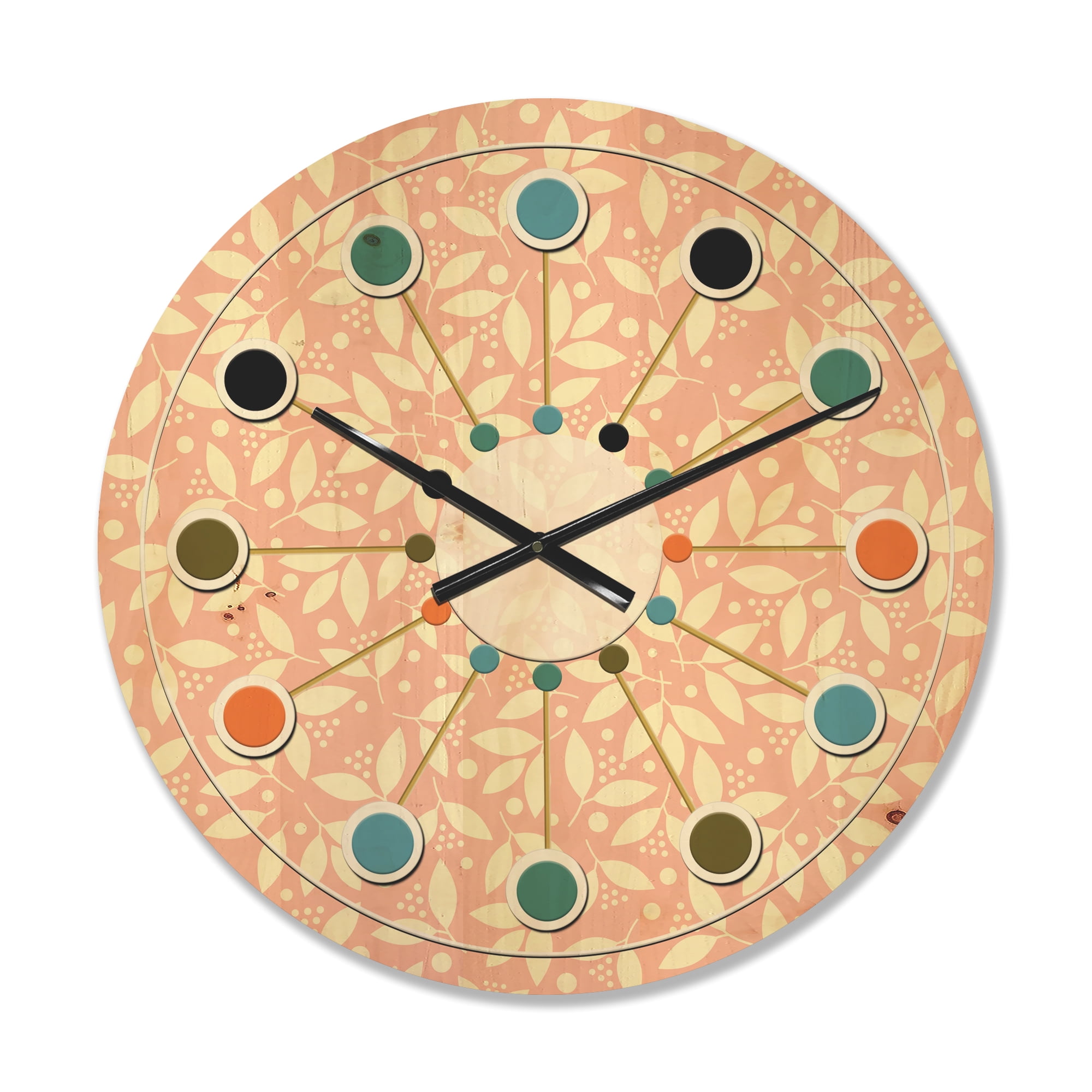 Designart 'Floral Retro Pattern V' Mid-Century Modern Wood Wall Clock