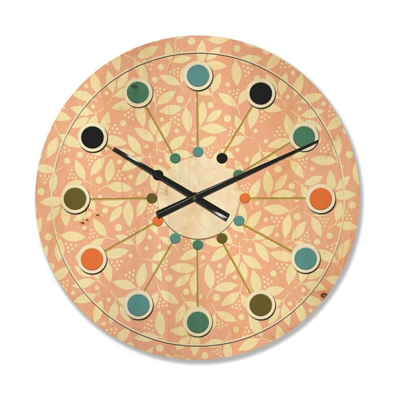 Designart 'Floral Retro Pattern V' Mid-Century Modern Wood Wall Clock