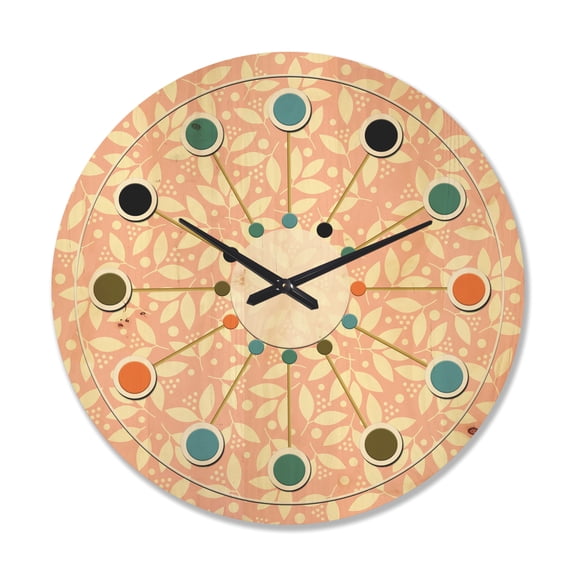 Designart 'Floral Retro Pattern V' Mid-Century Modern Wood Wall Clock