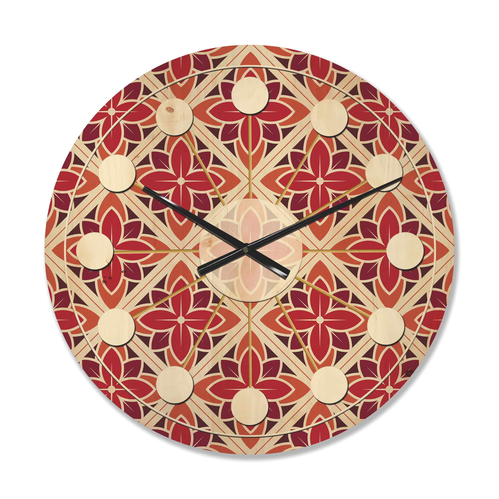Designart 'Floral Retro Pattern VI' Mid-Century Modern Wood Wall Clock