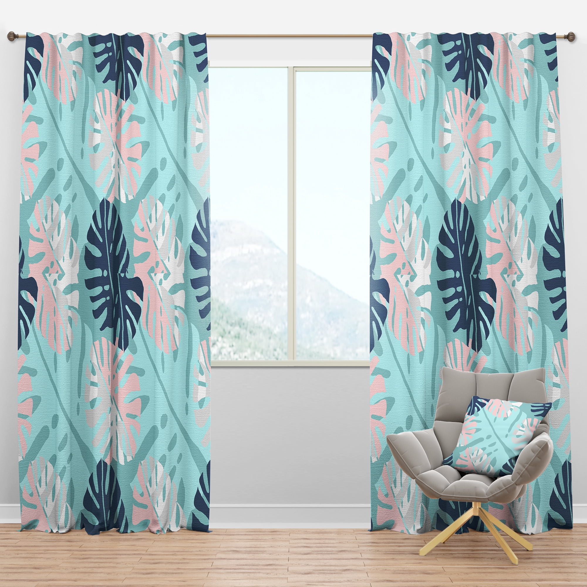 Designart 'Floral Retro Pattern VII' Mid-Century Modern Blackout Curtain Panel