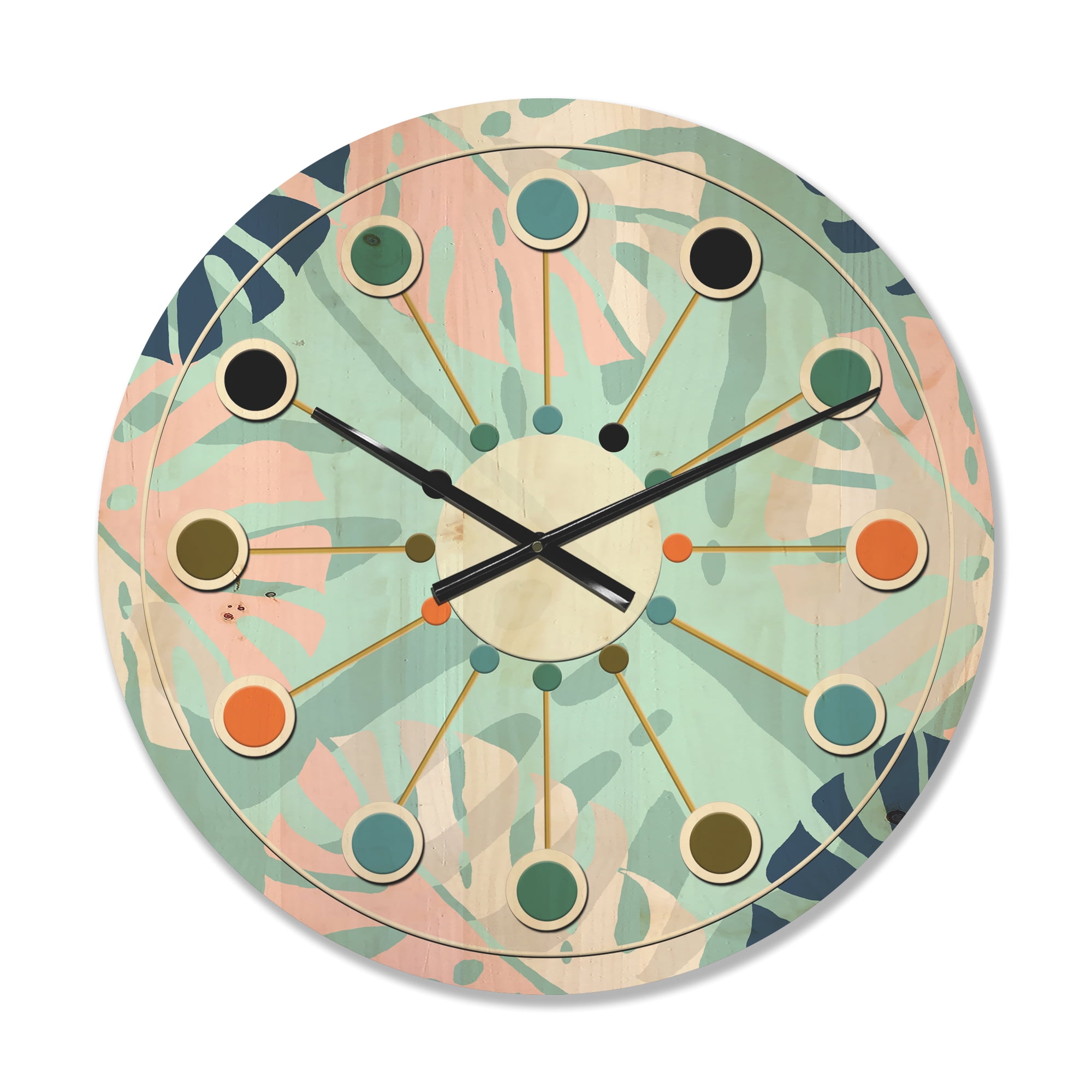 Designart 'Floral Retro Pattern VII' Mid-Century Modern Wood Wall Clock