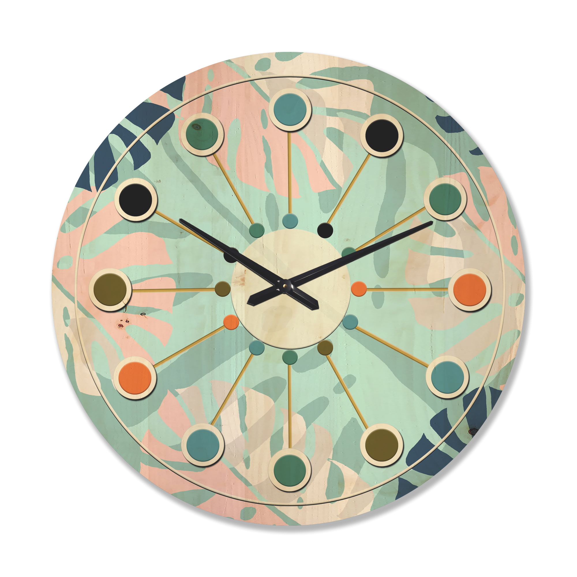 Designart 'Floral Retro Pattern VII' Mid-Century Modern Wood Wall Clock