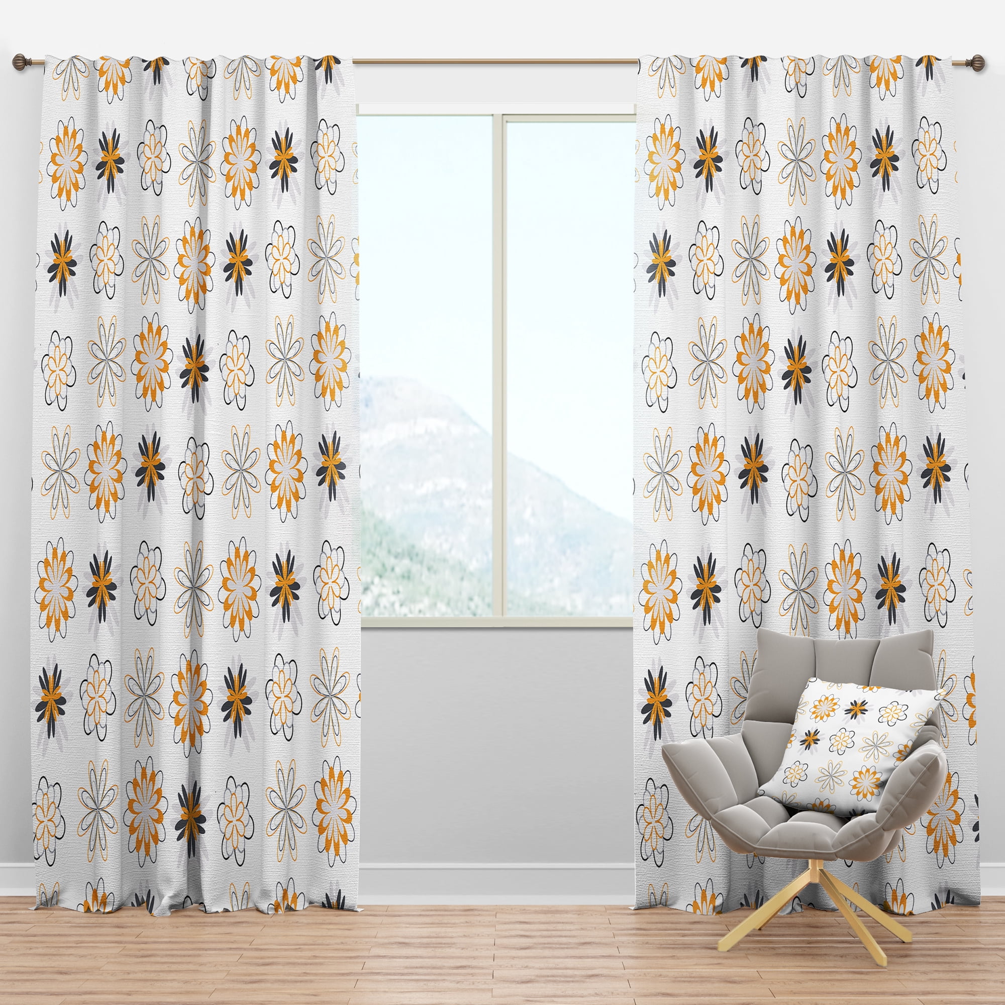 Designart 'Floral Retro Pattern VIII' Mid-Century Modern Blackout Curtain Panel