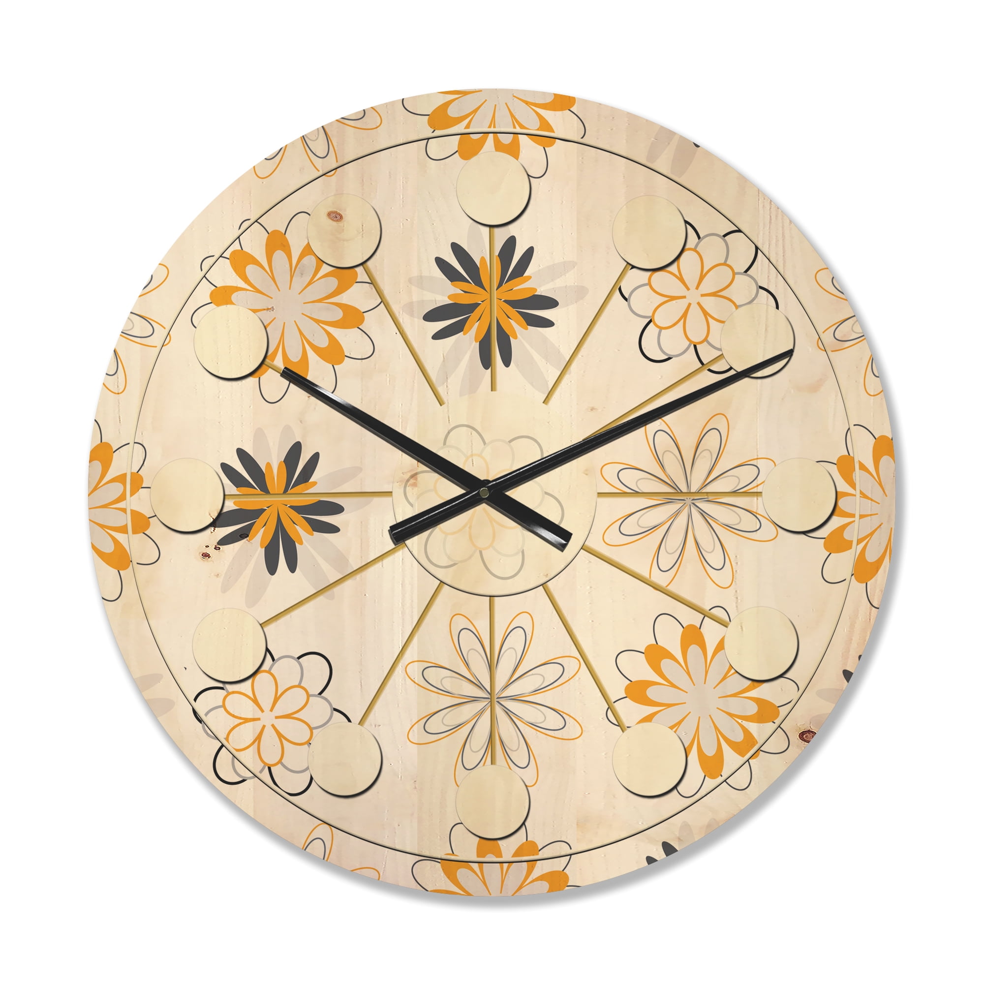 Designart 'Floral Retro Pattern VIII' Mid-Century Modern Wood Wall Clock