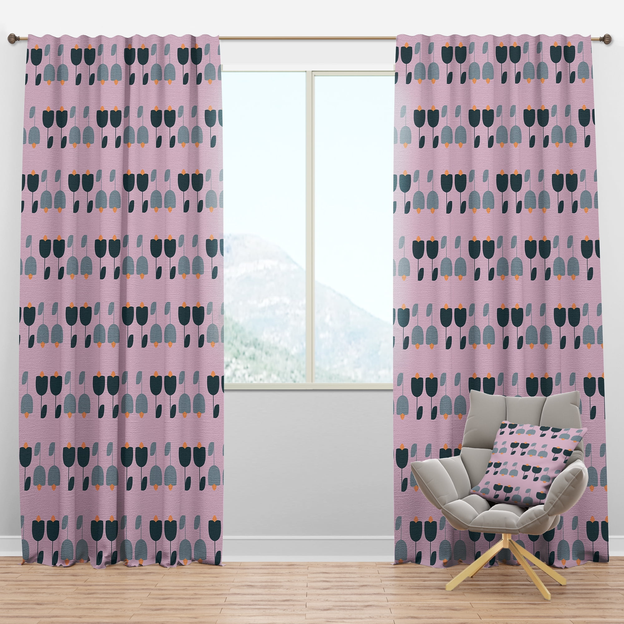 Designart 'Floral Retro Pattern X' Mid-Century Modern Blackout Curtain Panel