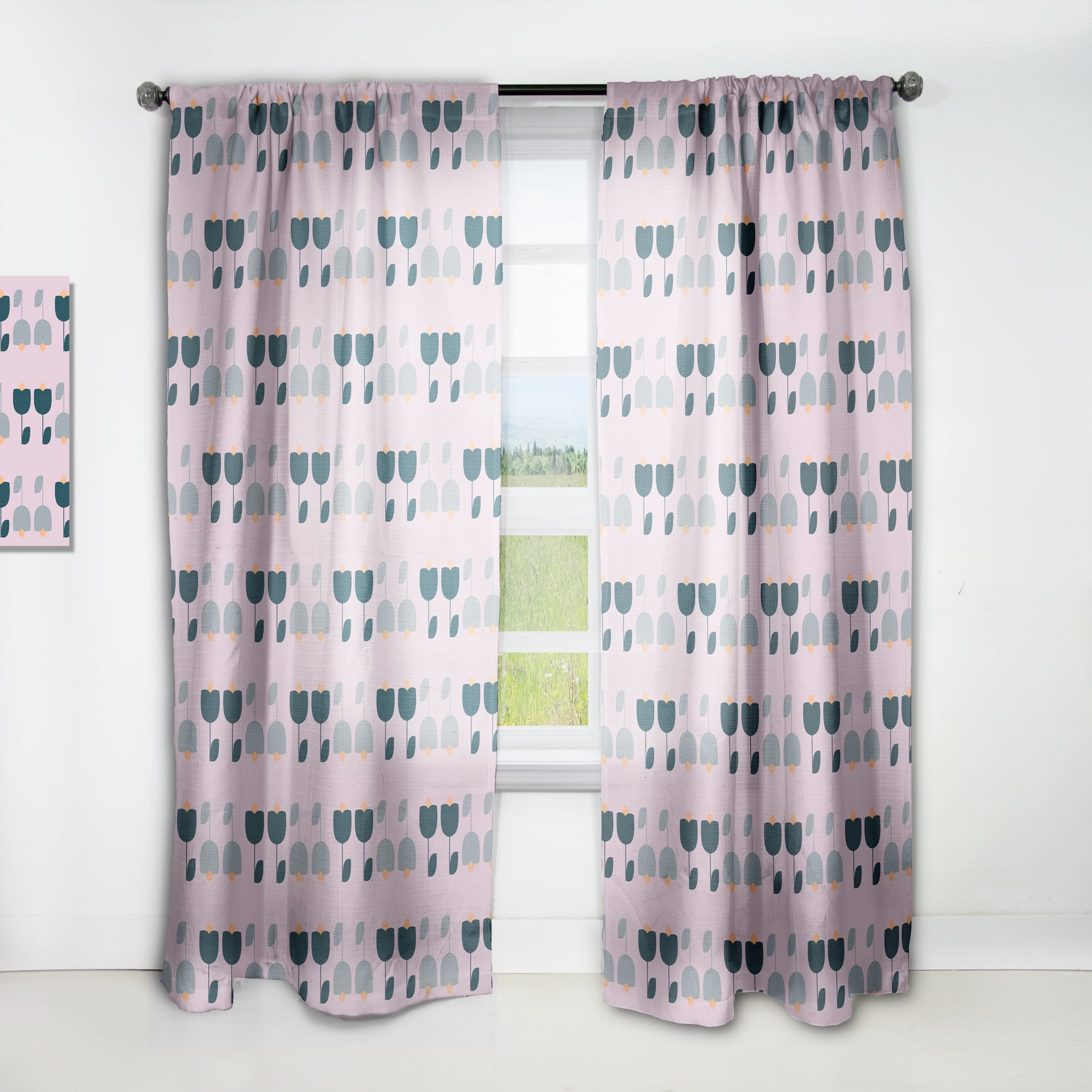 Designart 'Floral Retro Pattern X' Mid-Century Modern Curtain Panel