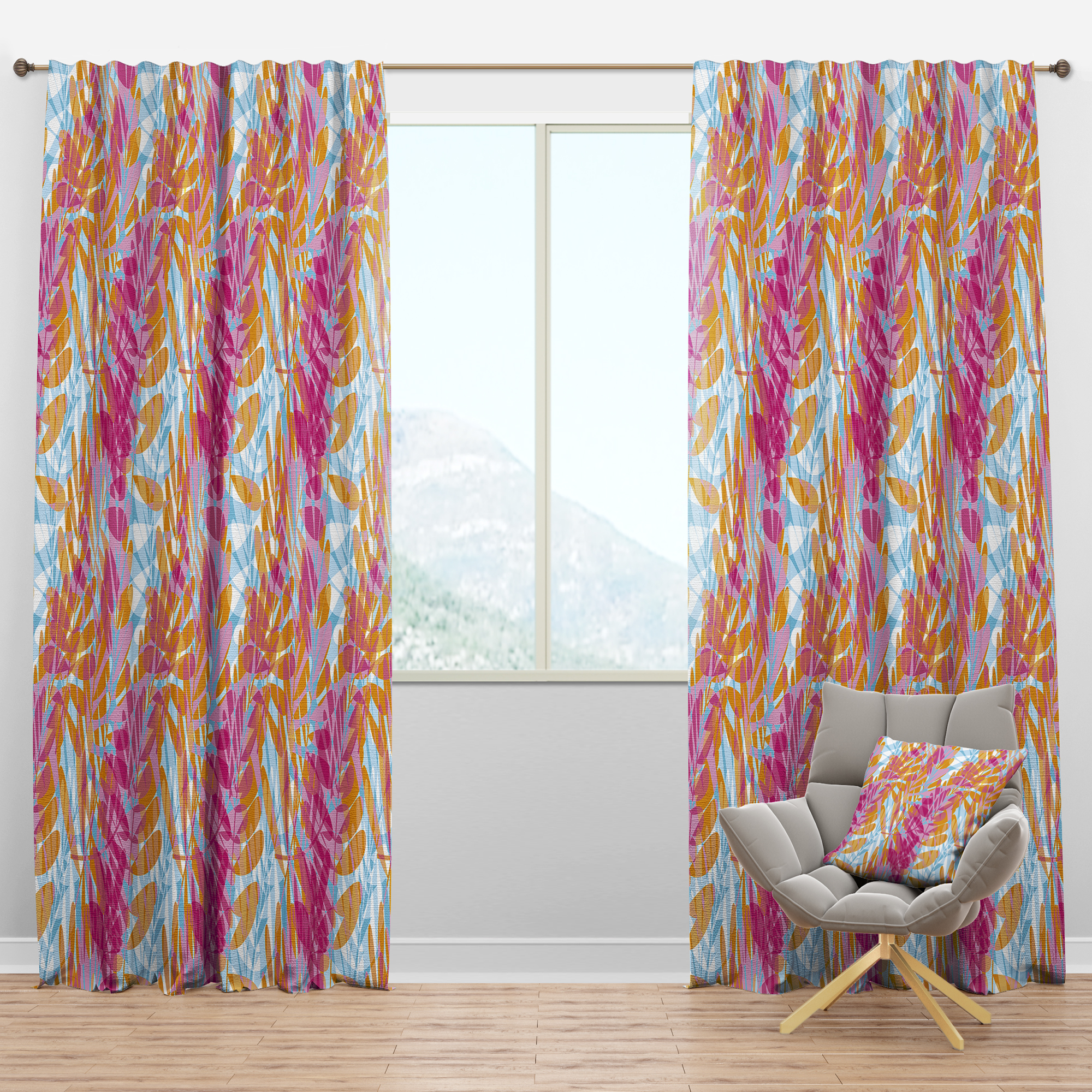 Designart 'Floral Retro Pattern XI' Mid-Century Modern Blackout Curtain Panel