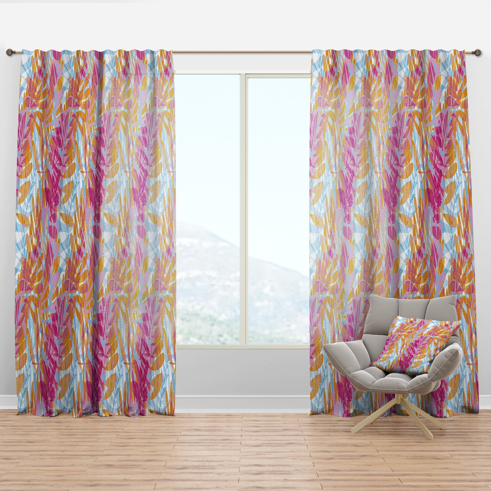 Designart 'Floral Retro Pattern XI' Mid-Century Modern Curtain Panel