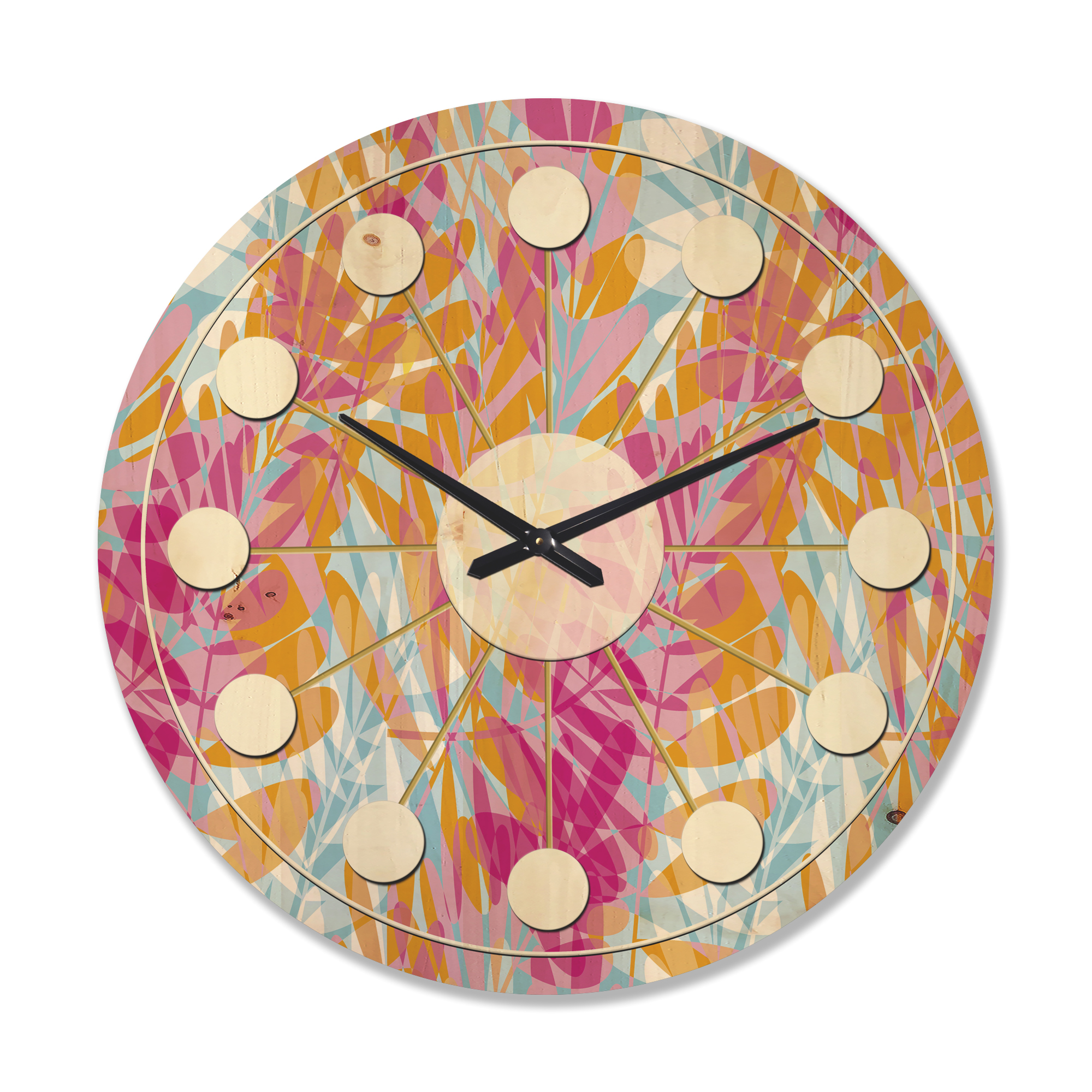 Designart 'Floral Retro Pattern XI' Mid-Century Modern Wood Wall Clock