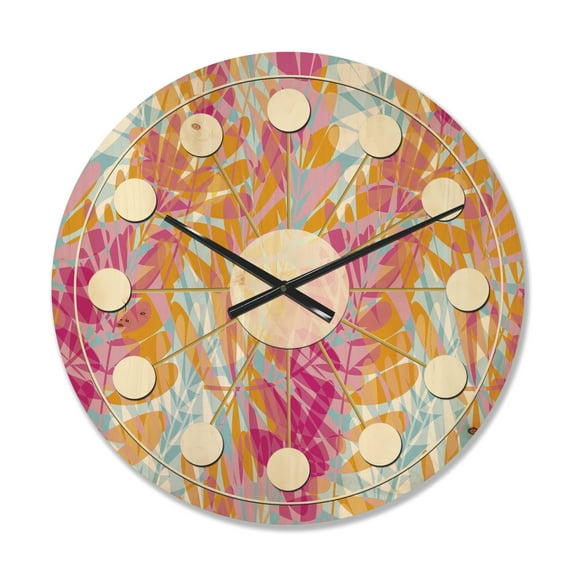 Designart 'Floral Retro Pattern XI' Mid-Century Modern Wood Wall Clock