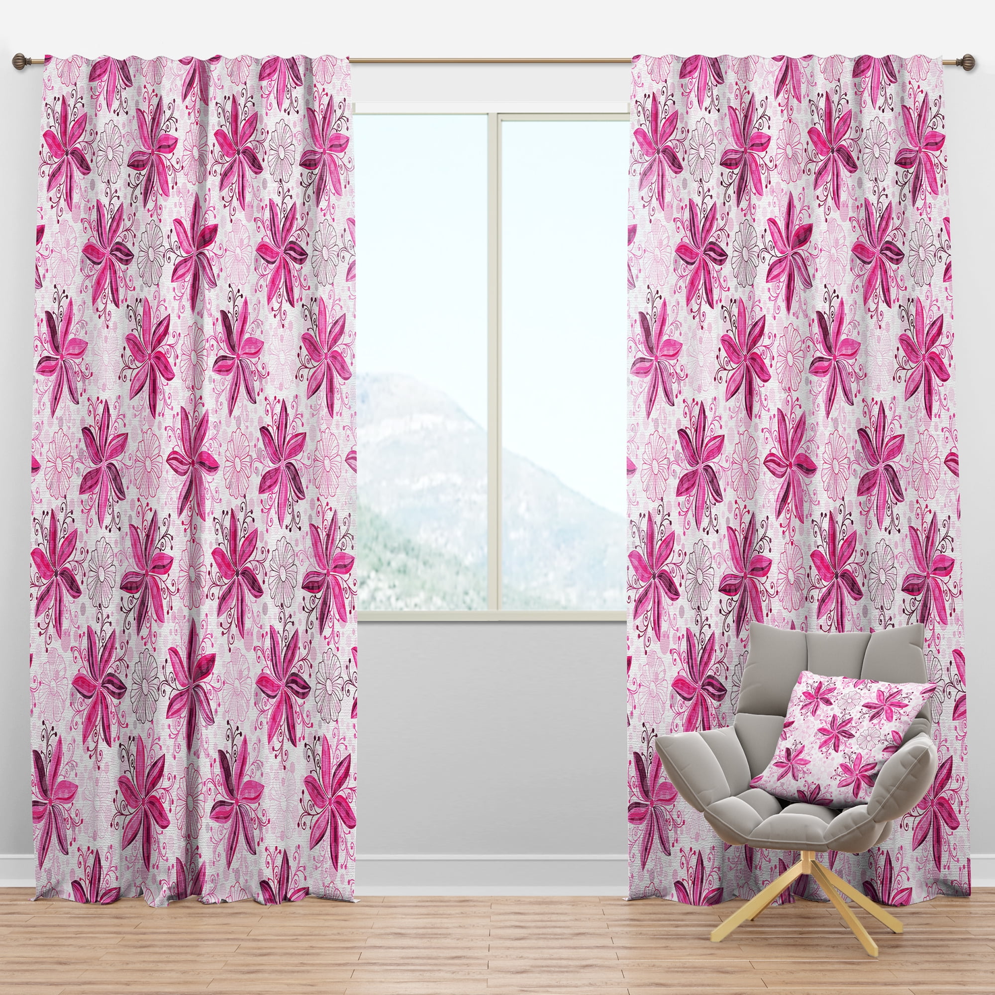 Designart 'Floral Retro Pattern XII' Mid-Century Modern Blackout Curtain Panel