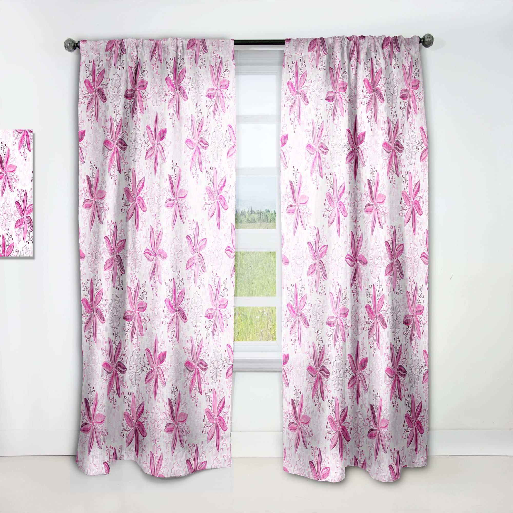 Designart 'Floral Retro Pattern XII' Mid-Century Modern Curtain Panel