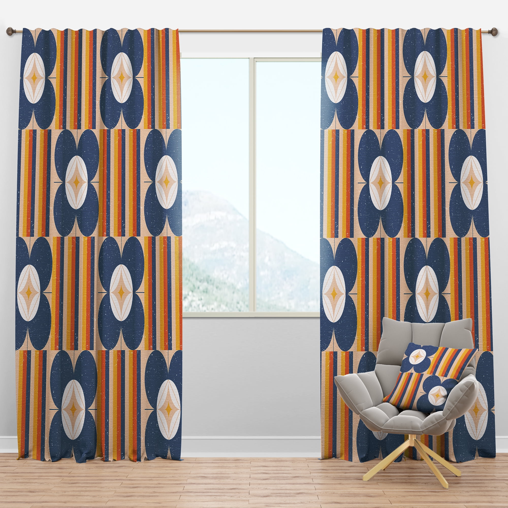Designart 'Floral Retro Pattern XIII' Mid-Century Modern Blackout Curtain Panel