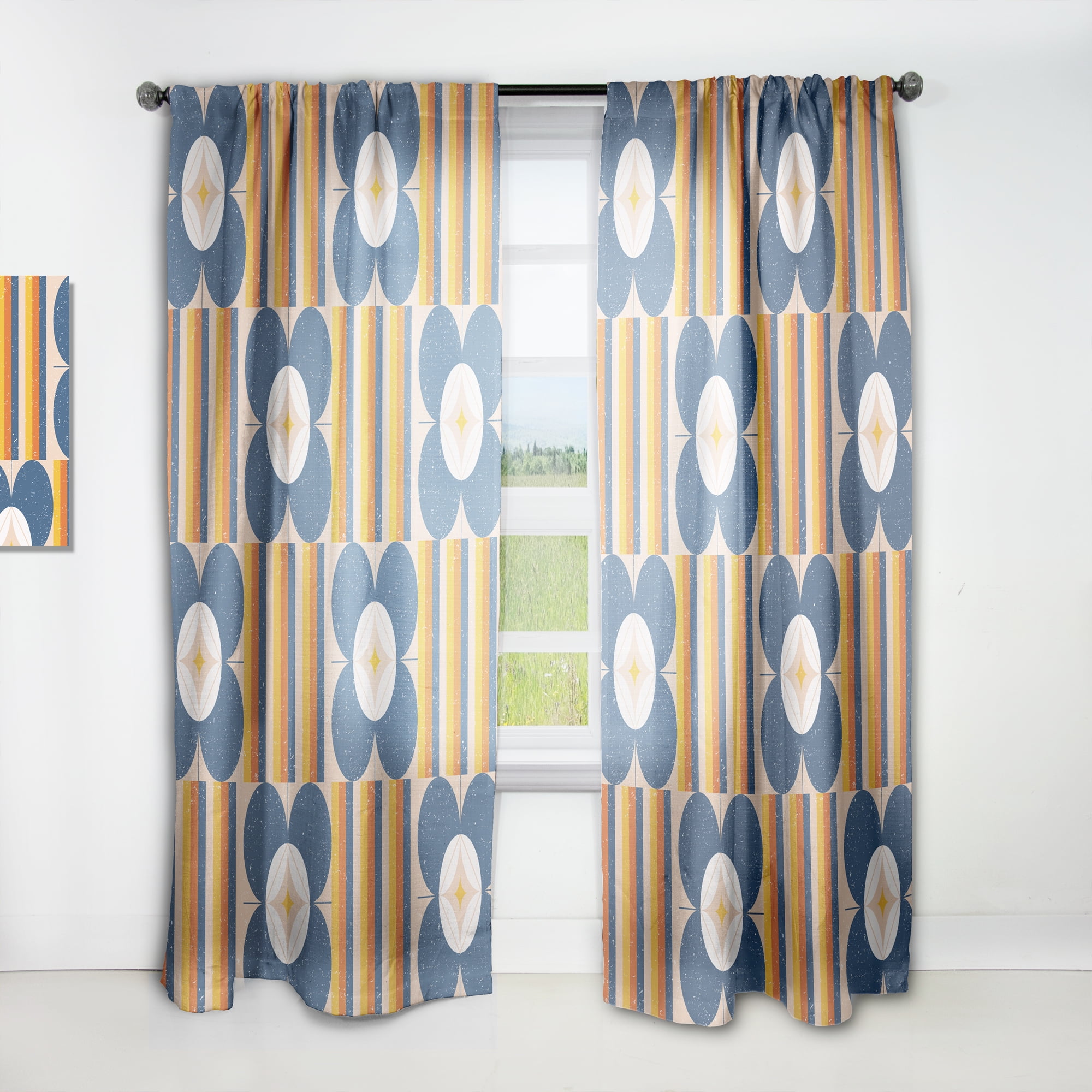 Designart 'Floral Retro Pattern XIII' Mid-Century Modern Curtain Panel