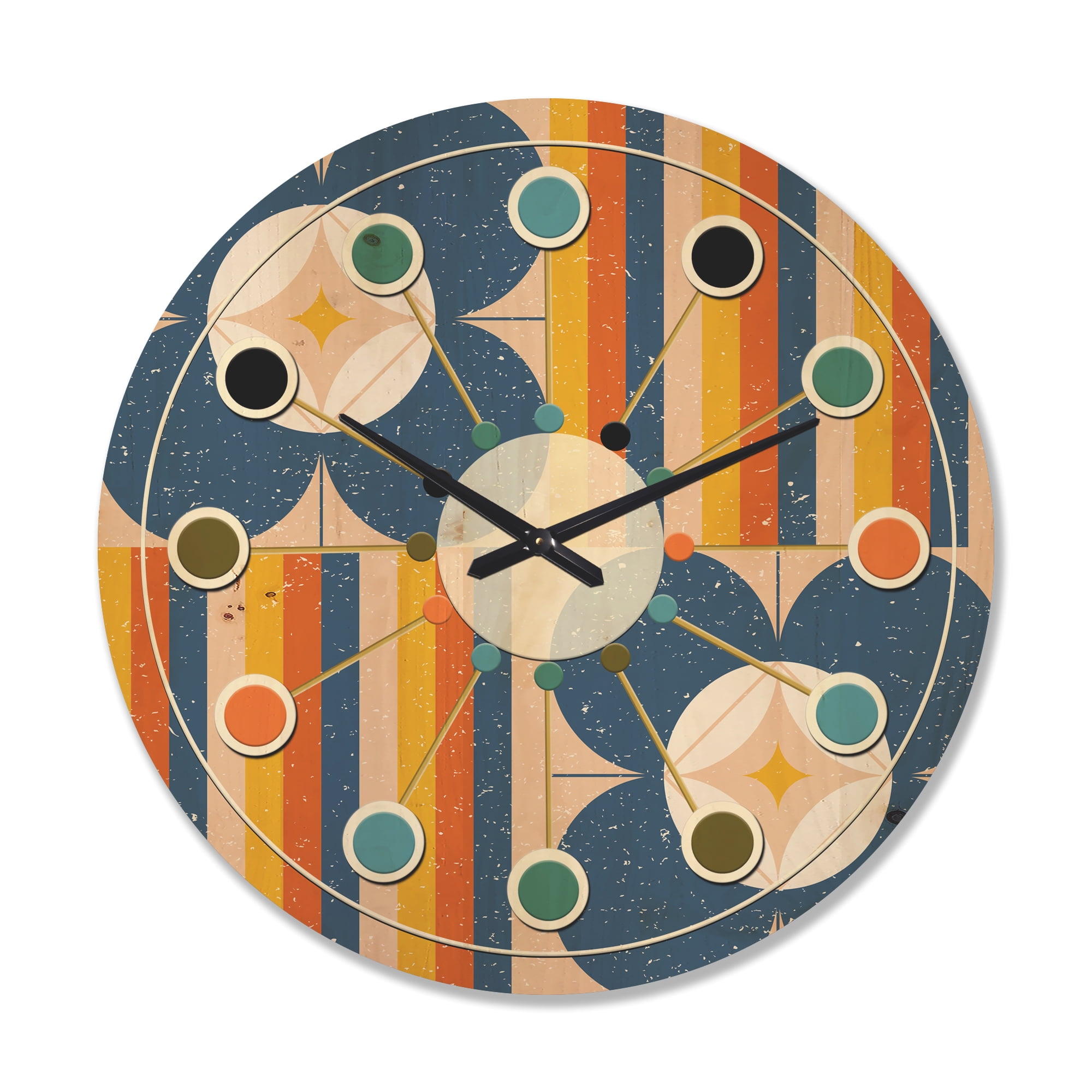Designart 'Floral Retro Pattern XIII' Mid-Century Modern Wood Wall Clock