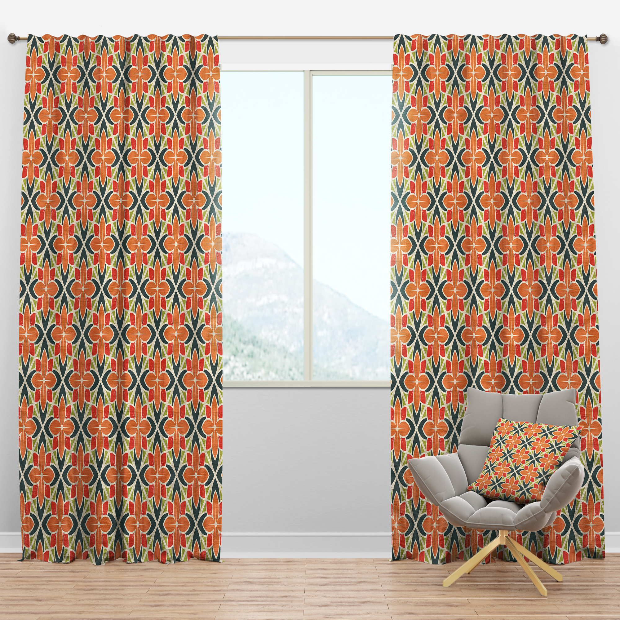 Designart 'Floral Retro Pattern XIV' Mid-Century Modern Blackout Curtain Panel