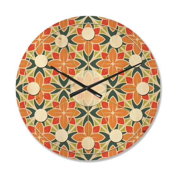 Designart 'Floral Retro Pattern XIV' Mid-Century Modern Wood Wall Clock