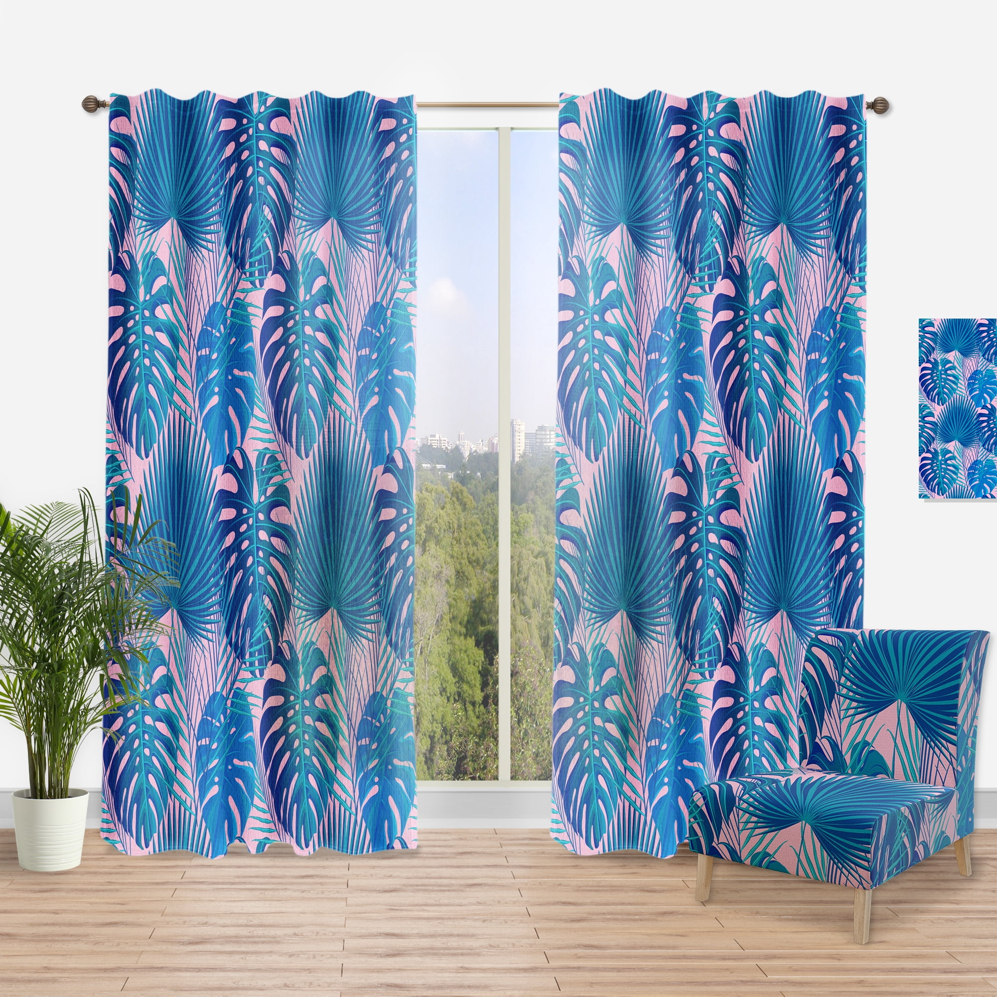 Designart 'Floral Retro Pattern XV' Mid-Century Modern Curtain Panel