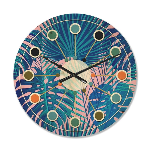 Designart 'Floral Retro Pattern XV' Mid-Century Modern Wood Wall Clock