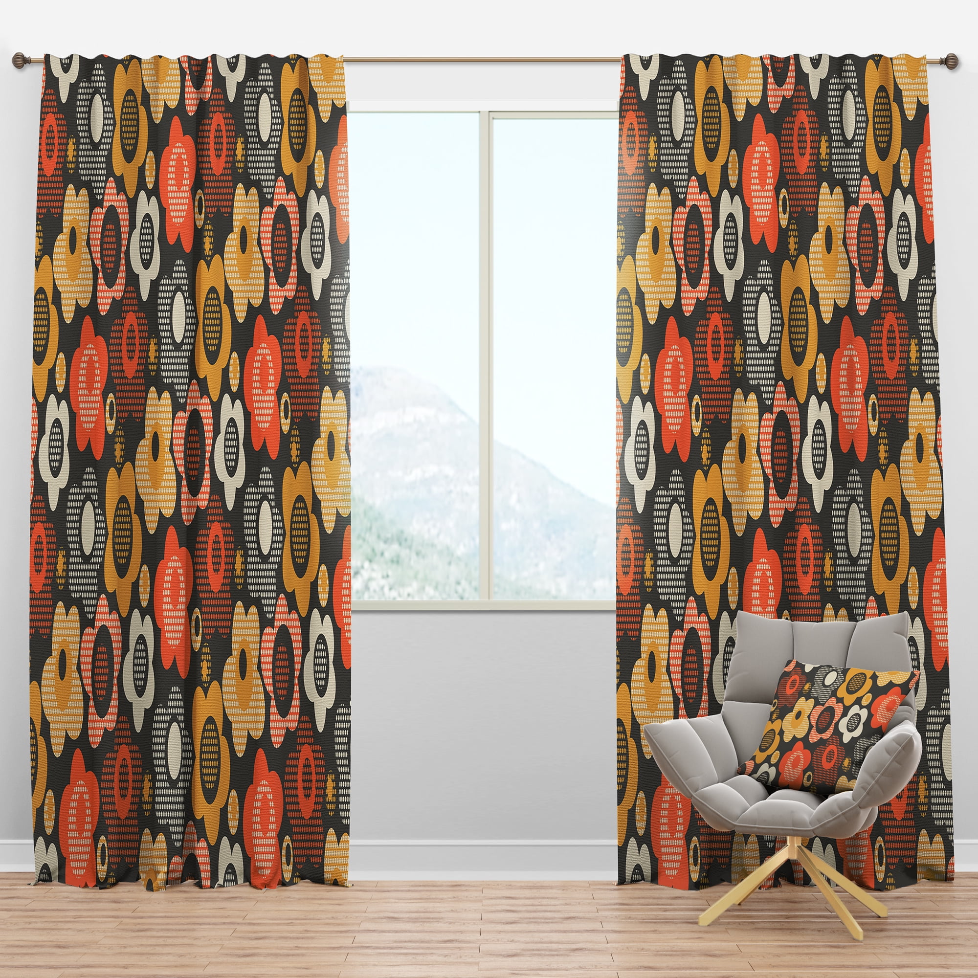 Designart 'Floral Retro Pattern XVI' Mid-Century Modern Blackout Curtain Panel