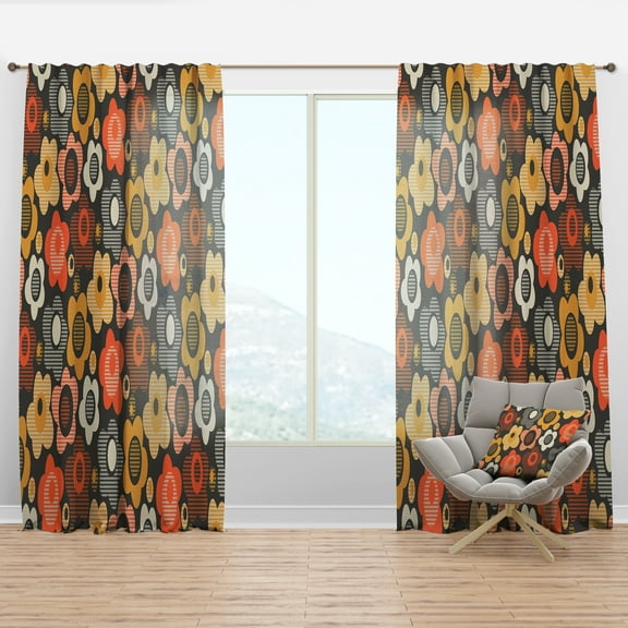 Designart 'Floral Retro Pattern XVI' Mid-Century Modern Curtain Panel