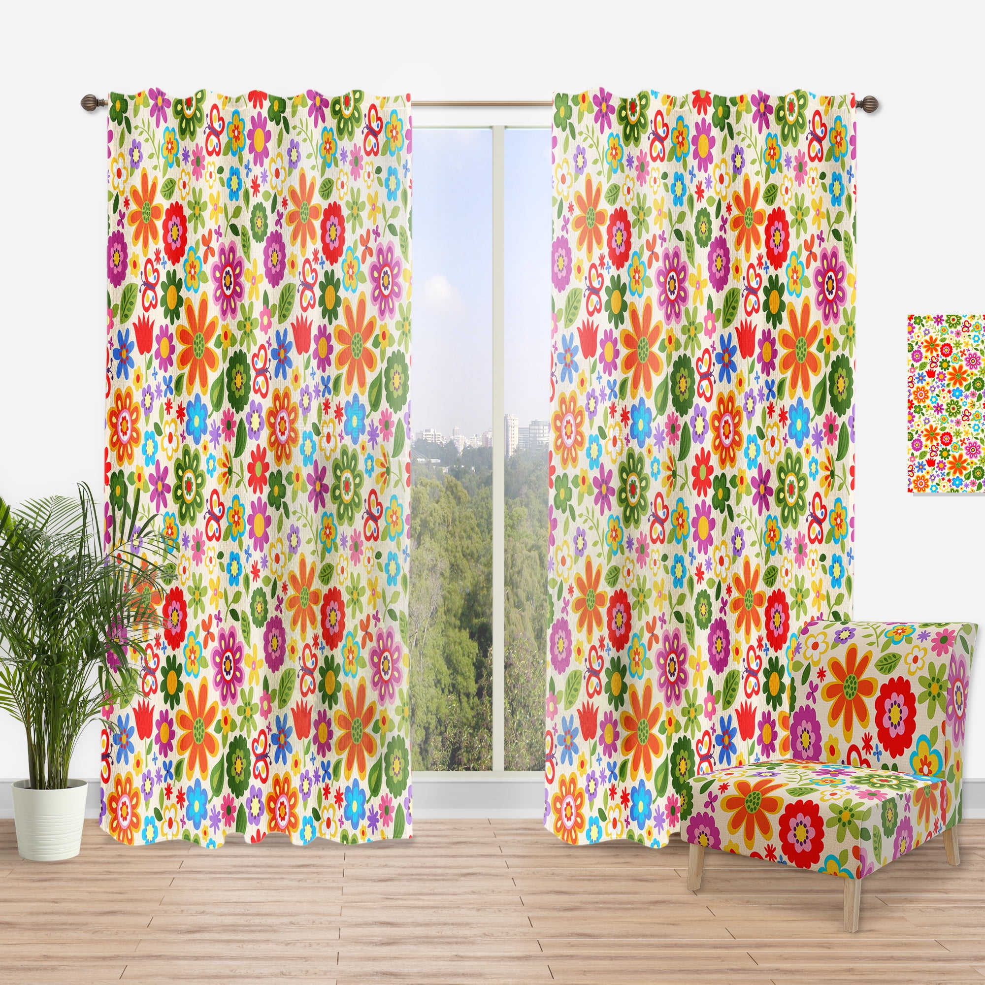 Designart 'Floral Retro Pattern XVIII' Bohemian & Eclectic Curtain Panel