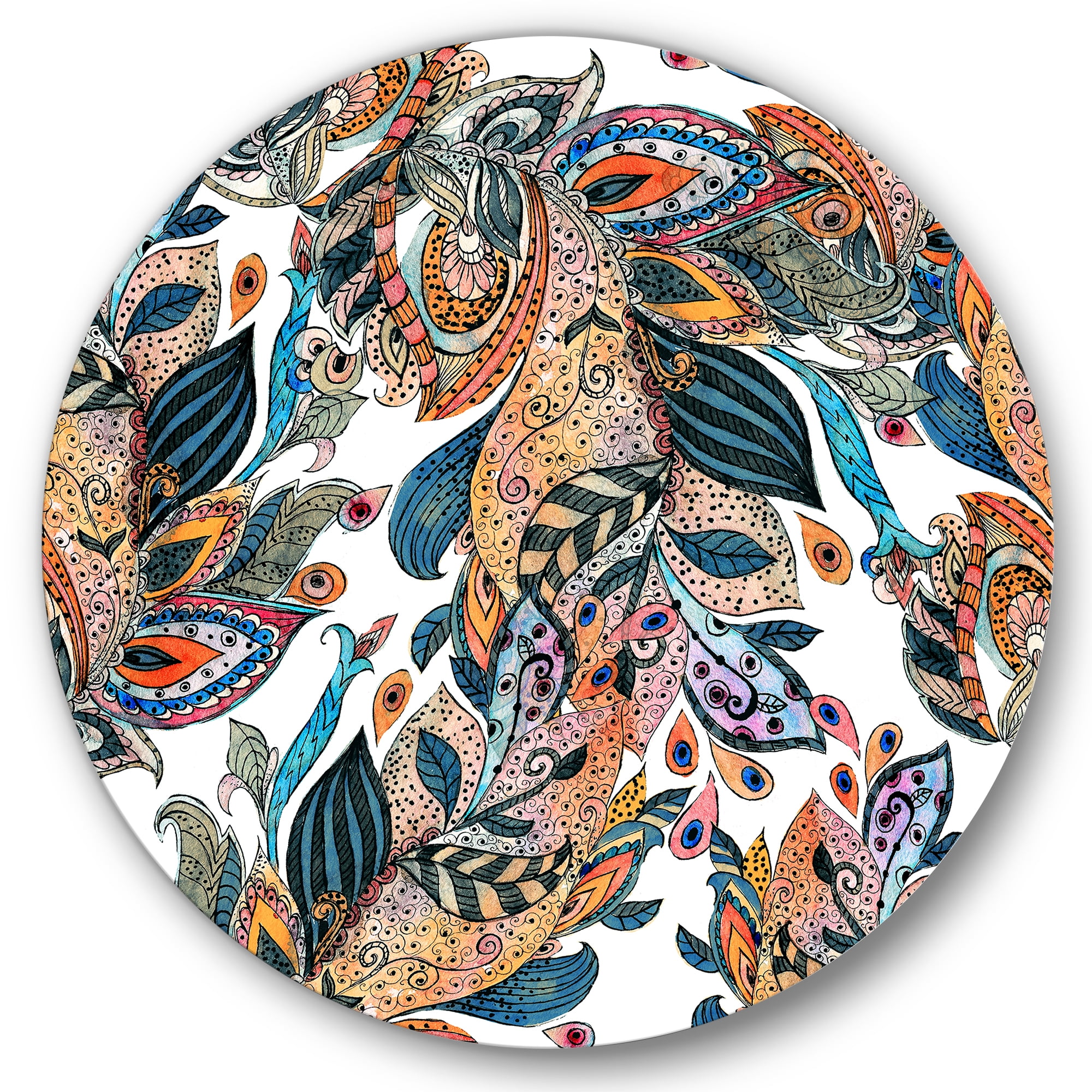 Designart 'Floral Seamless Abstract Texture Pattern' Traditional Circle Metal Wall Art 29x29 - Disc of 29