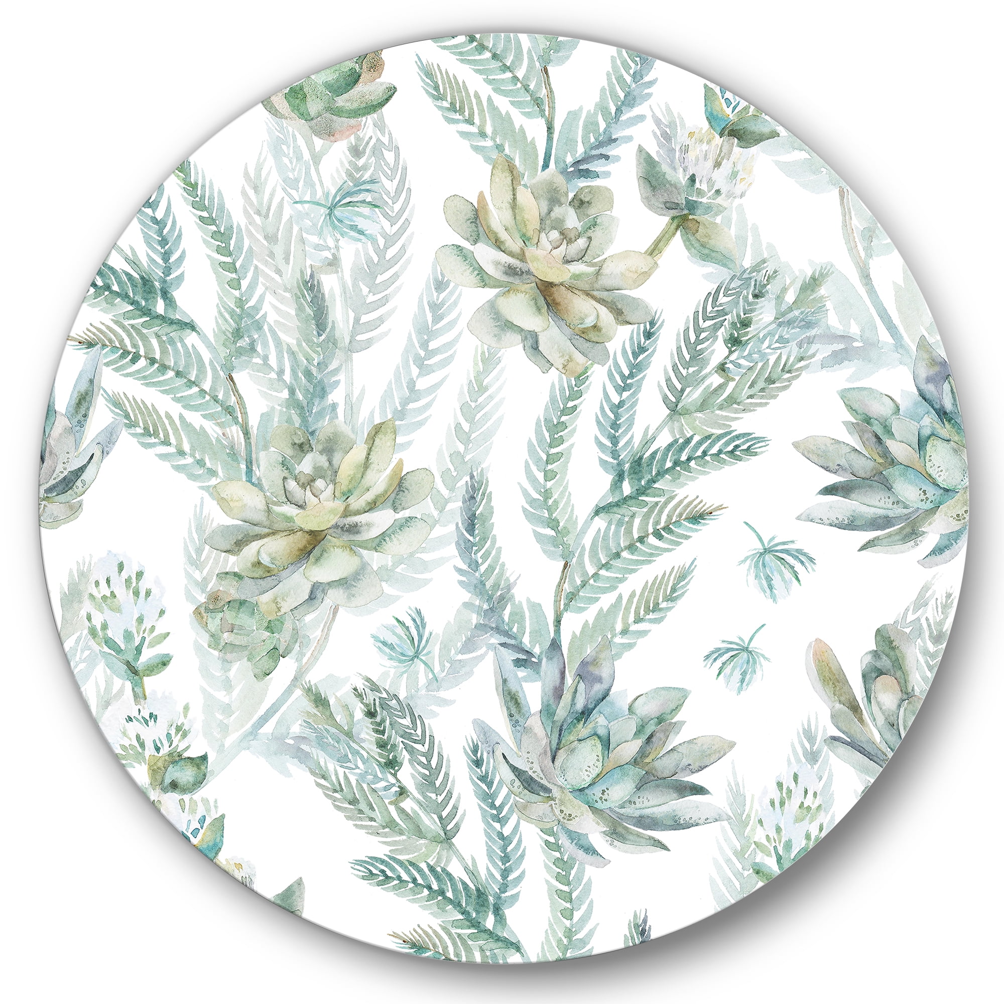 Designart 'Floral Seamless Pattern Succulents and Ferns Thorns' Farmhouse Circle Metal Wall Art 29x29 - Disc of 29