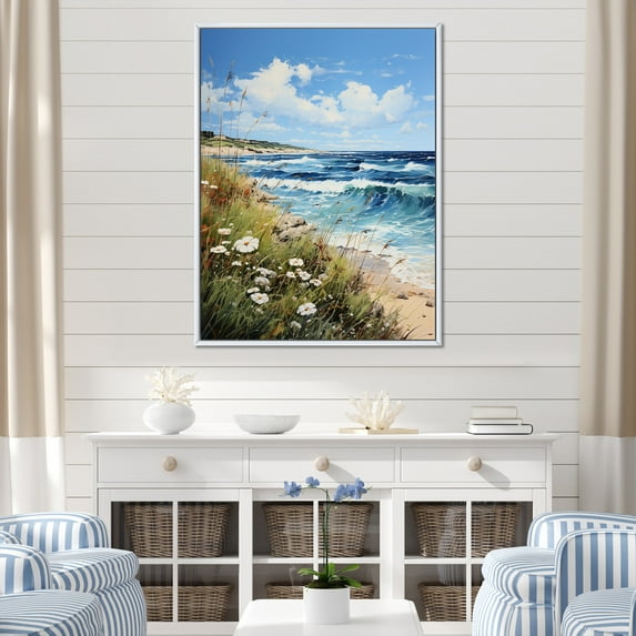 Designart "Floral Seaside Reminiscence" Beach Floater Framed Canvas Prints
