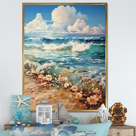 Designart "Floral Seaside Reminiscence I" Beach Floater Framed Wall Decor