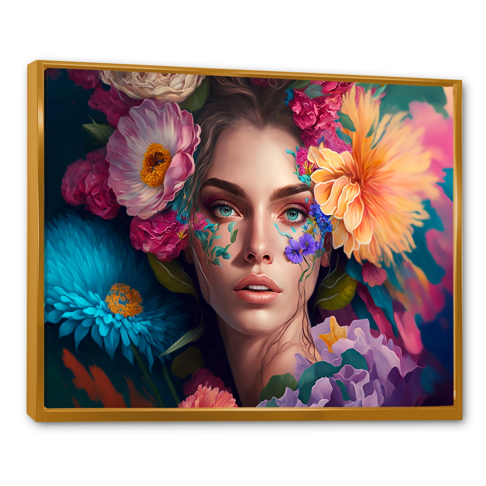 Designart Floral Sensual Woman Portrait I Floating Frame Wall Art